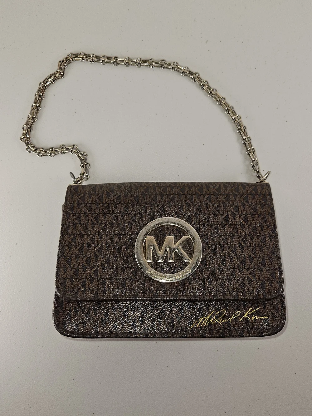 MICHAEL KORS FULTON Signature Brown Flap Crossbody Bag Messenger